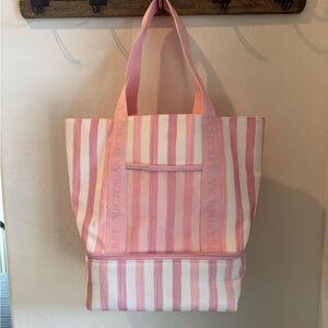 Victoria’s Secret Pink & White Striped Canvas Thermal Insulated Cooler Tote NWOT